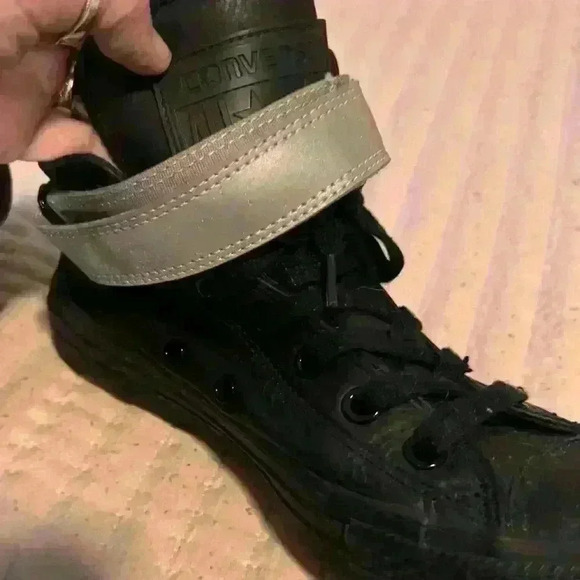 Black All Star High Top Leather Sneakers With Reflective Band - Picture 3 of 8